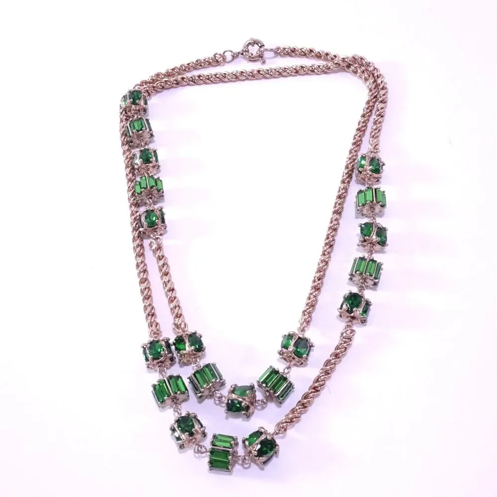 Neiman Marcus Rose Gold Chain Necklace with Green Gem Accents - Picture 6 of 9